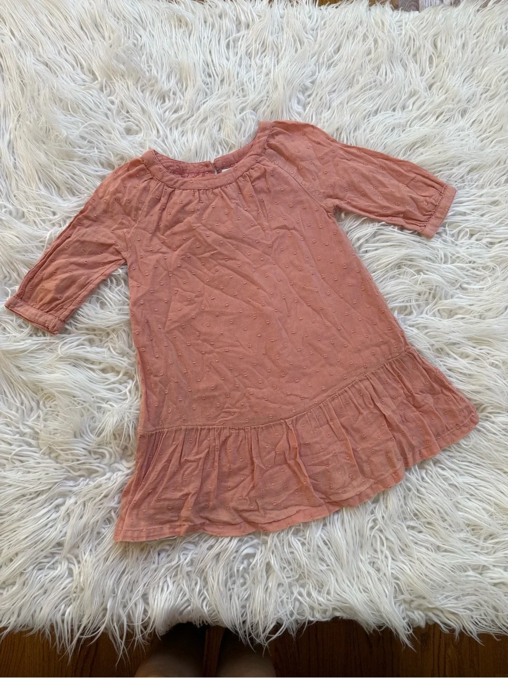 Old Navy Girls' Rose Pink Swiss Dot Ruffle Hem Dress Top